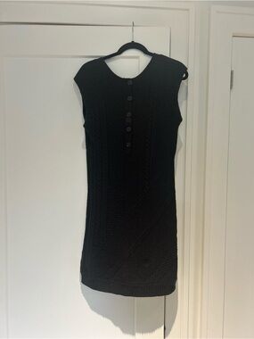 Theory Black Sleeveless Cable-Knit Button Placket Mini Dress